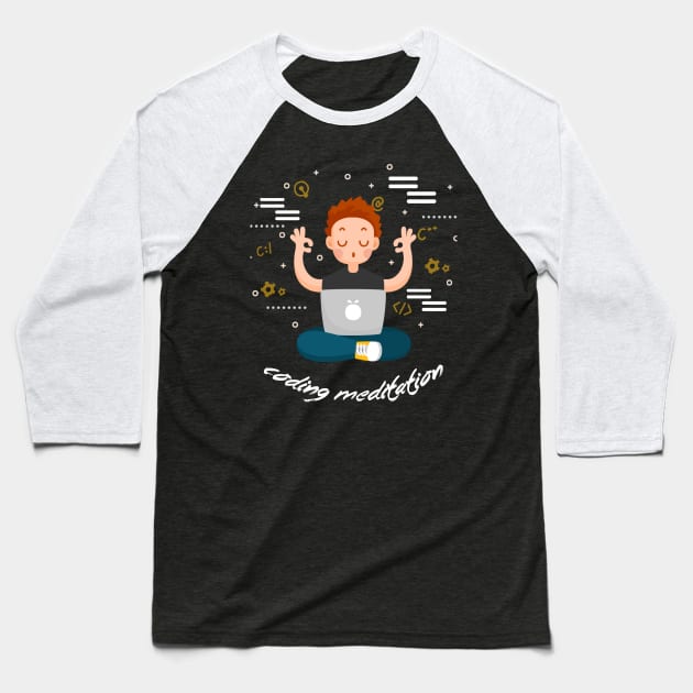 Coding Meditation - Yoga Baseball T-Shirt by IbR860